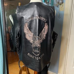 Live To Ride Genuine Leather Biker Motorcycle Vest